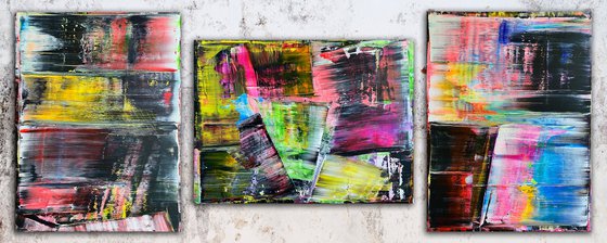 "We're All Mad Here" - Save As A Series - Original PMS Large Abstract Acrylic Painting Triptych On Canvas - 100" x 40"