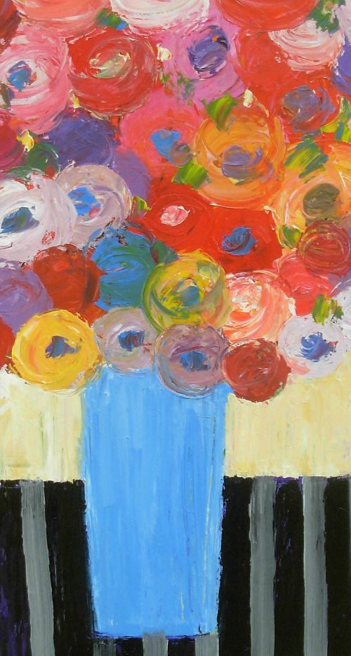 Summer Flowers in a Blue Vase by Jan Rippingham