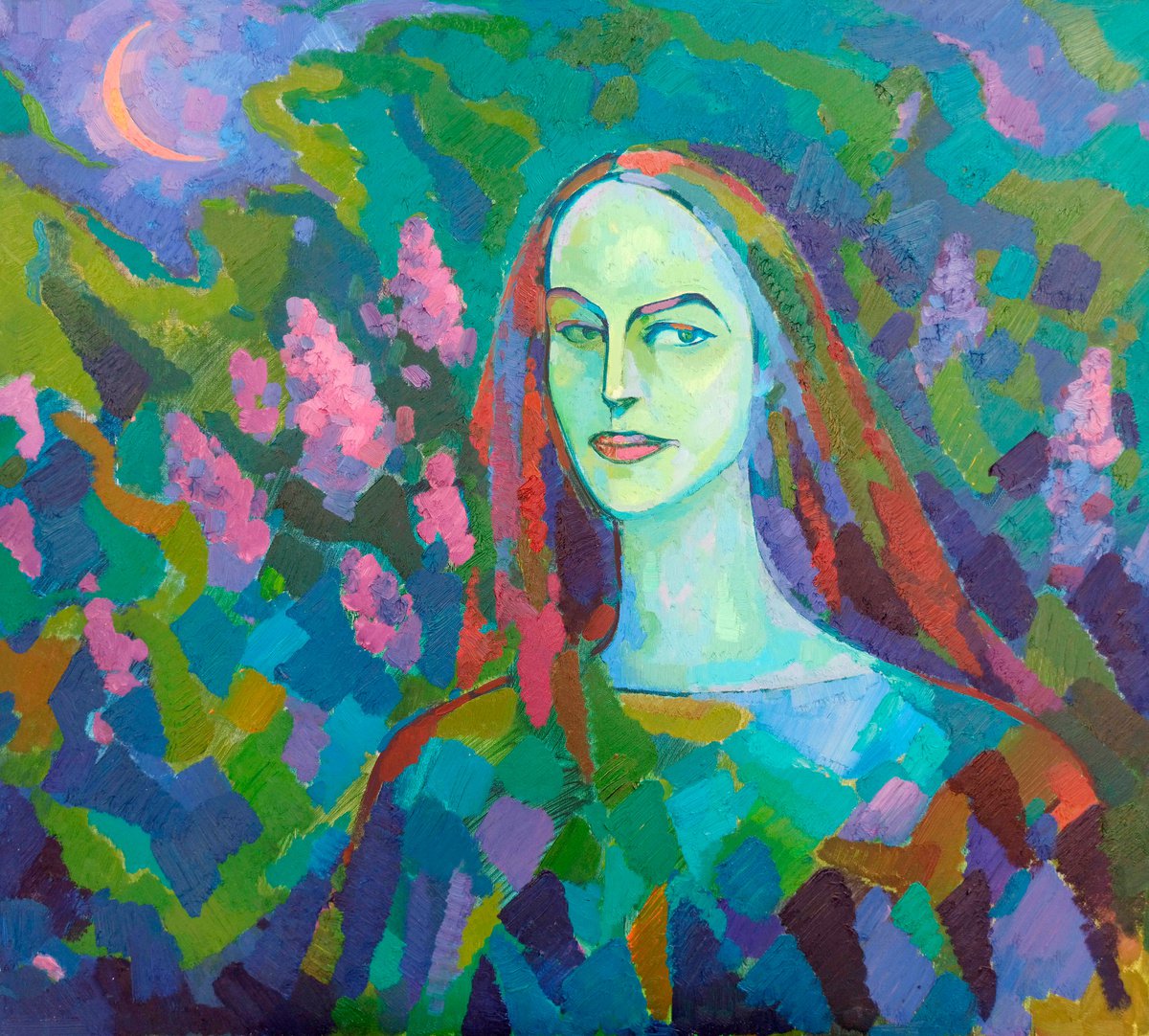 Impressionistic Portrait Oil Painting By Peter Tovpev, 35 X 31", Portrait Of A Girl, Original Artwork