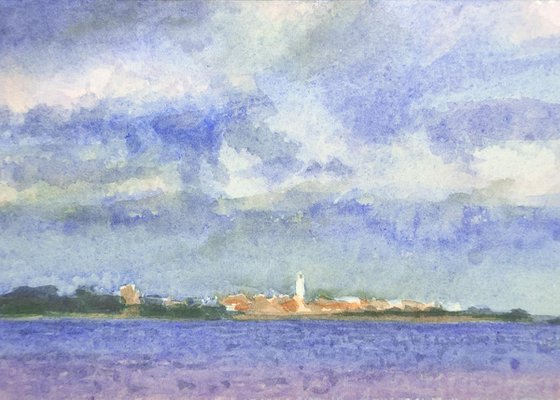 Southwold lighthouse, view from Dunwich after the rain