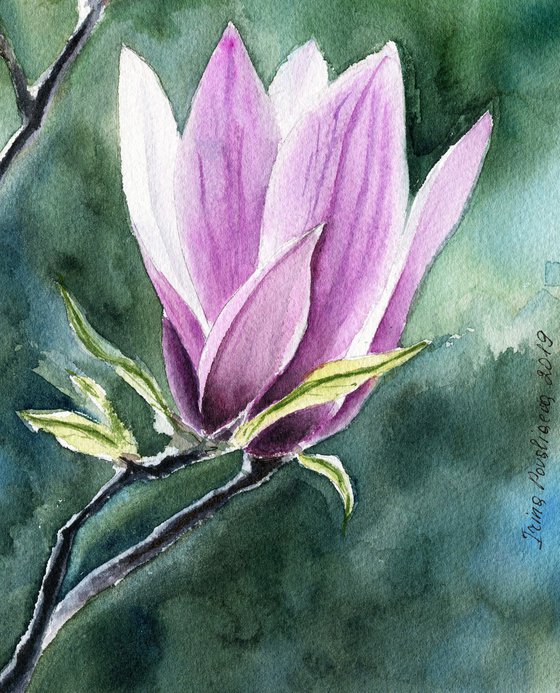 Magnolia flower original watercolor artwork, spring floral , gift for her, gift for mother