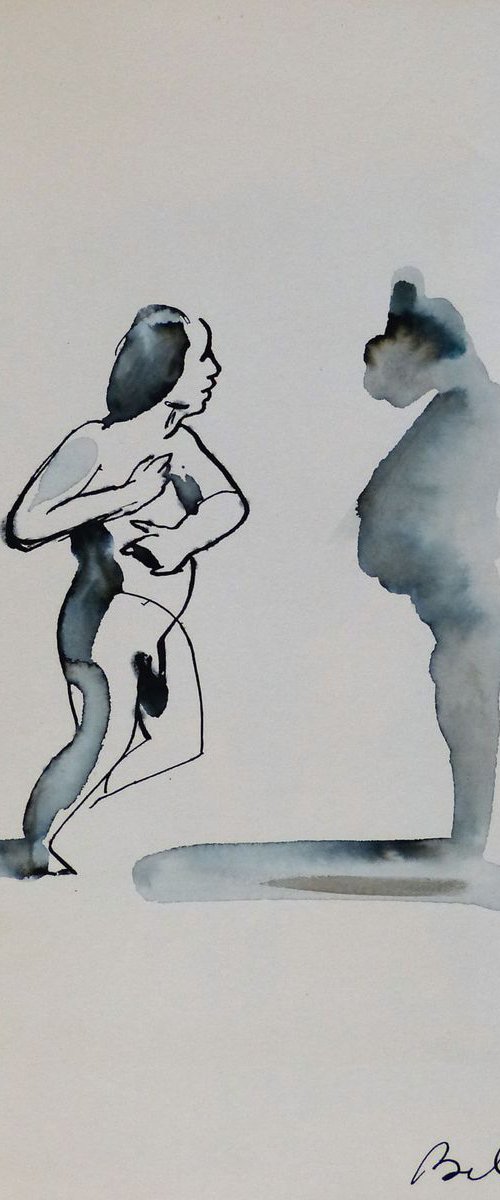 Surrealist Lovers 15, ink on paper 32x24 cm by Frederic Belaubre
