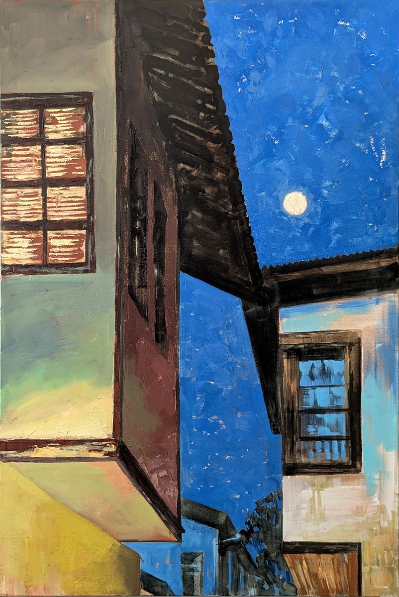 Cityscapes Oil Painting By Alexander Mikhaylov, 31 X 47, Turkish Evening, Original Artwork