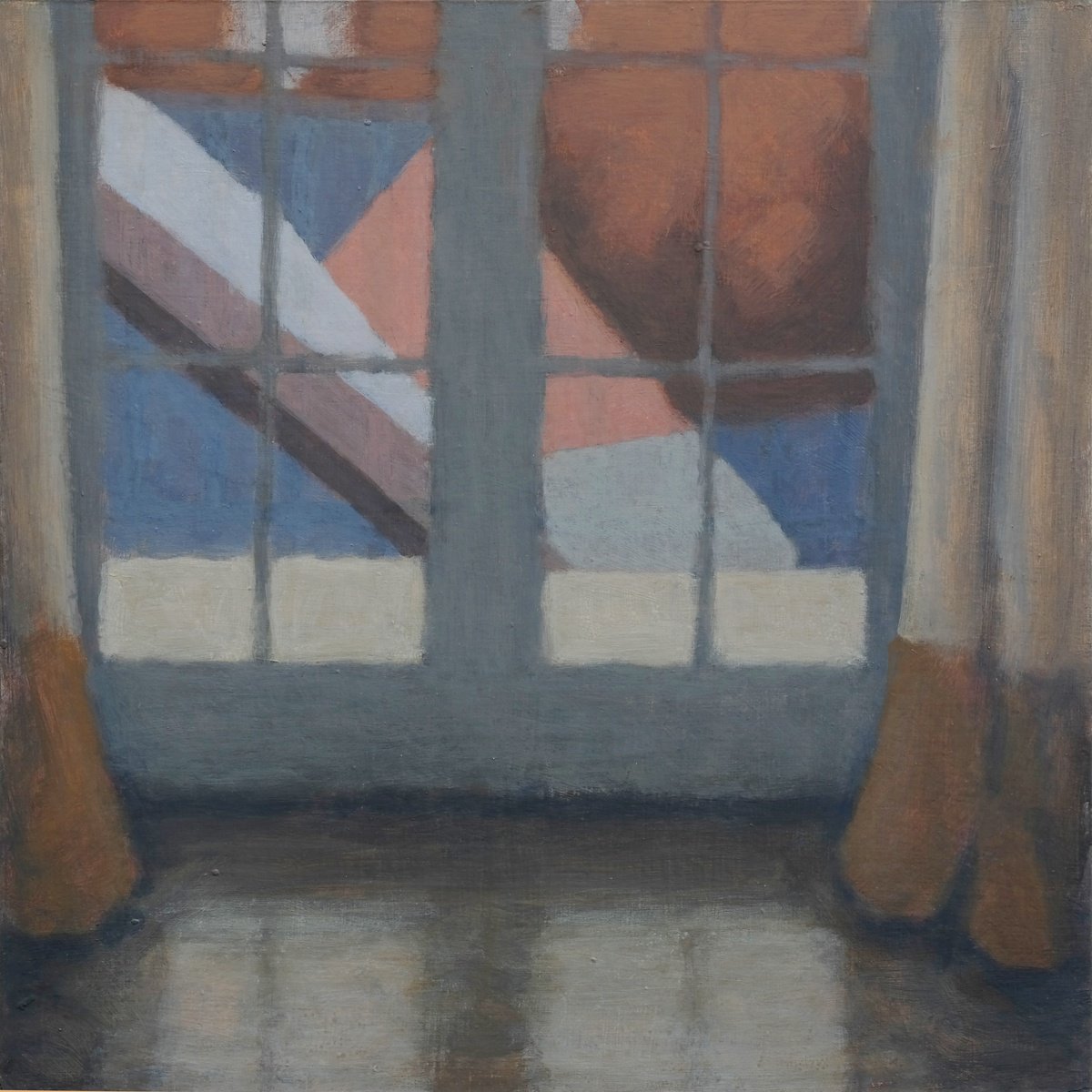 Impressionistic Cityscapes Acrylic Painting By Hugo Lines, 11 X 11, Sitting Room Window View, Original Artwork