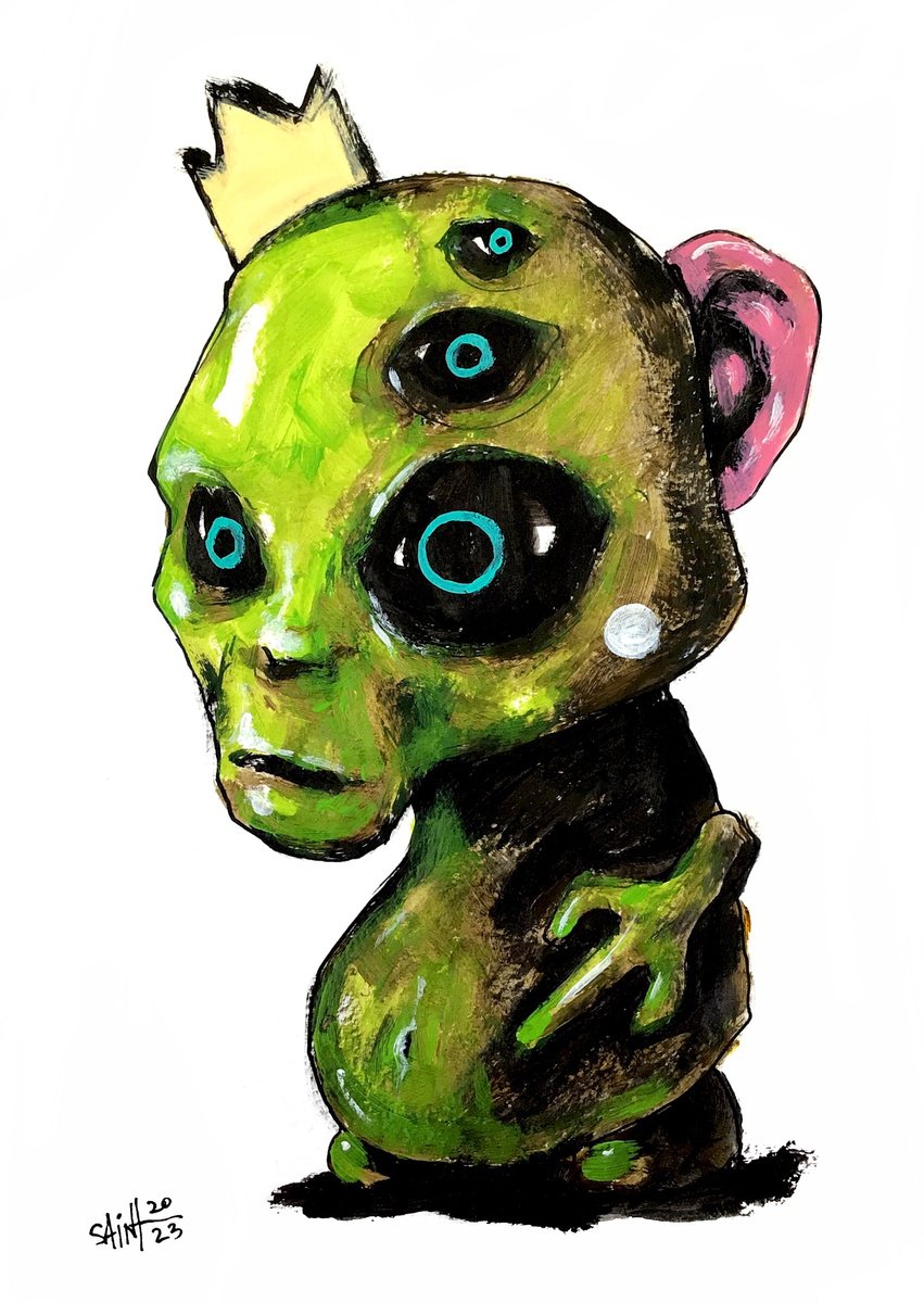 #221 Dark art Alien Zombie portrait painting original art, Horror Creepy Art Brut Strange... by Ruslan Aksenov