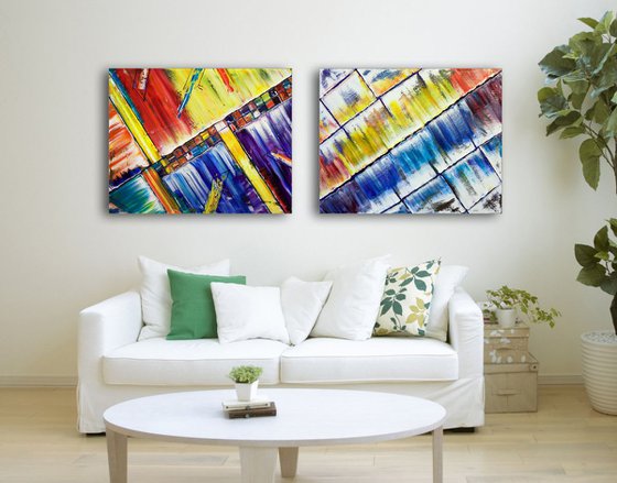 "Build Me Something" - Special Price + FREE USA SHIPPING - Original Large PMS Abstract Diptych Oil Paintings On Canvas - 30" x 48"