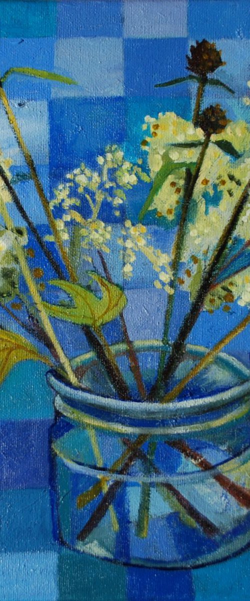 Blue check flowers by Christine Callum  McInally
