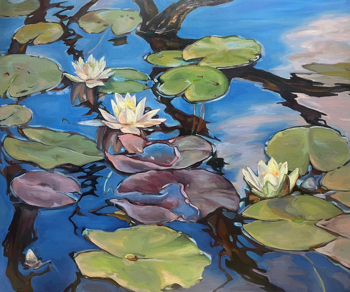 Sky lilies. Water lilies. Pond life 72.7cm/60.6 cm Oil painting by ...