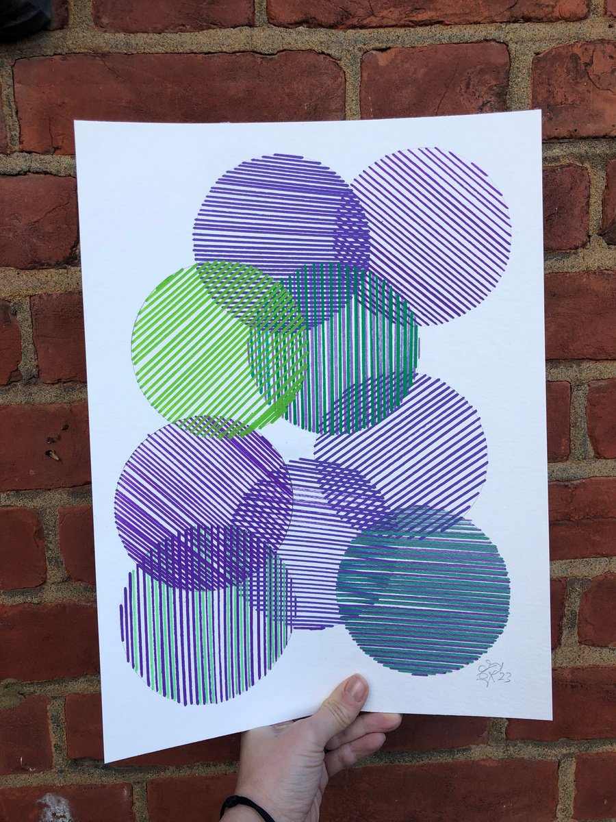 Nine Circles - purple and green stripes by Elena Renaudiere