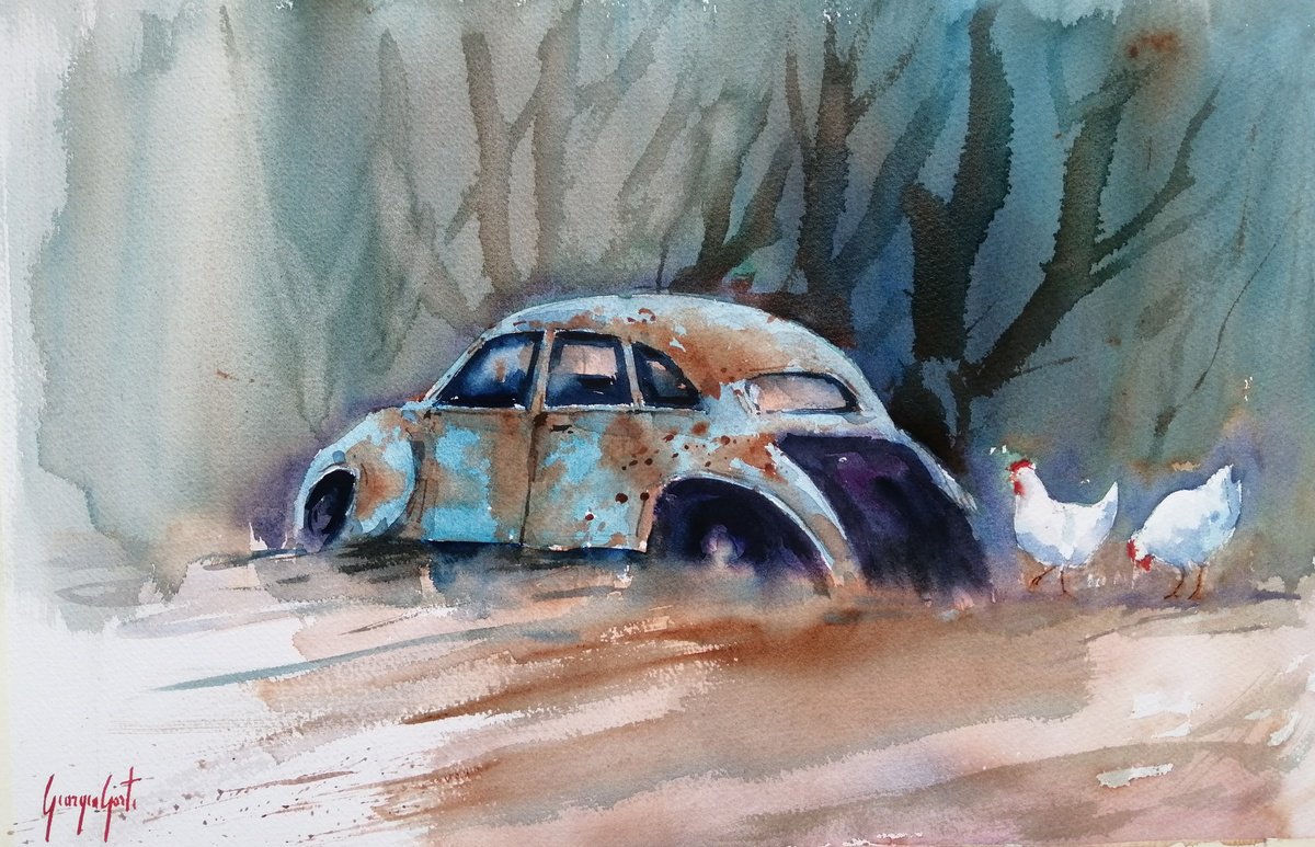 Impressionistic Watercolour , Car Wreck 6 By Giorgio Gosti, 21 X 14, Artwork For Sale On Artfinder