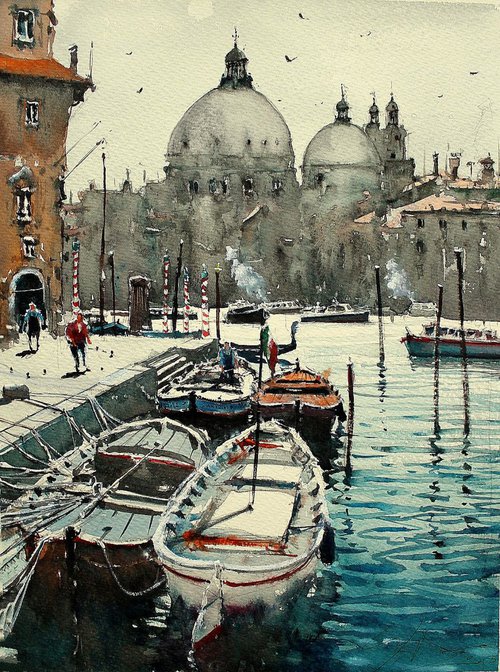 Mooring boats in Venice II by Maximilian Damico