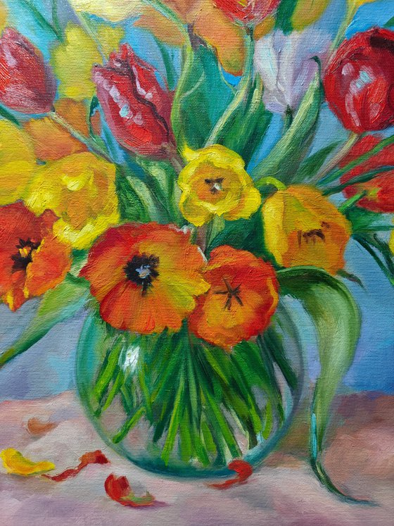 Colorful tulips in a vase