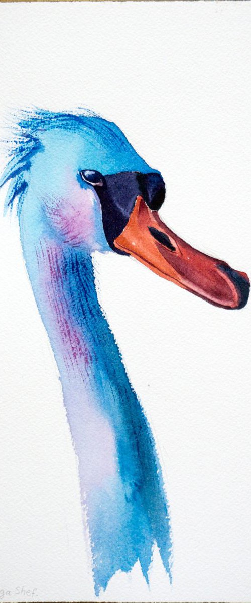 Blue Goose bird Original Watercolor Painting by Olga Tchefranov (Shefranov)