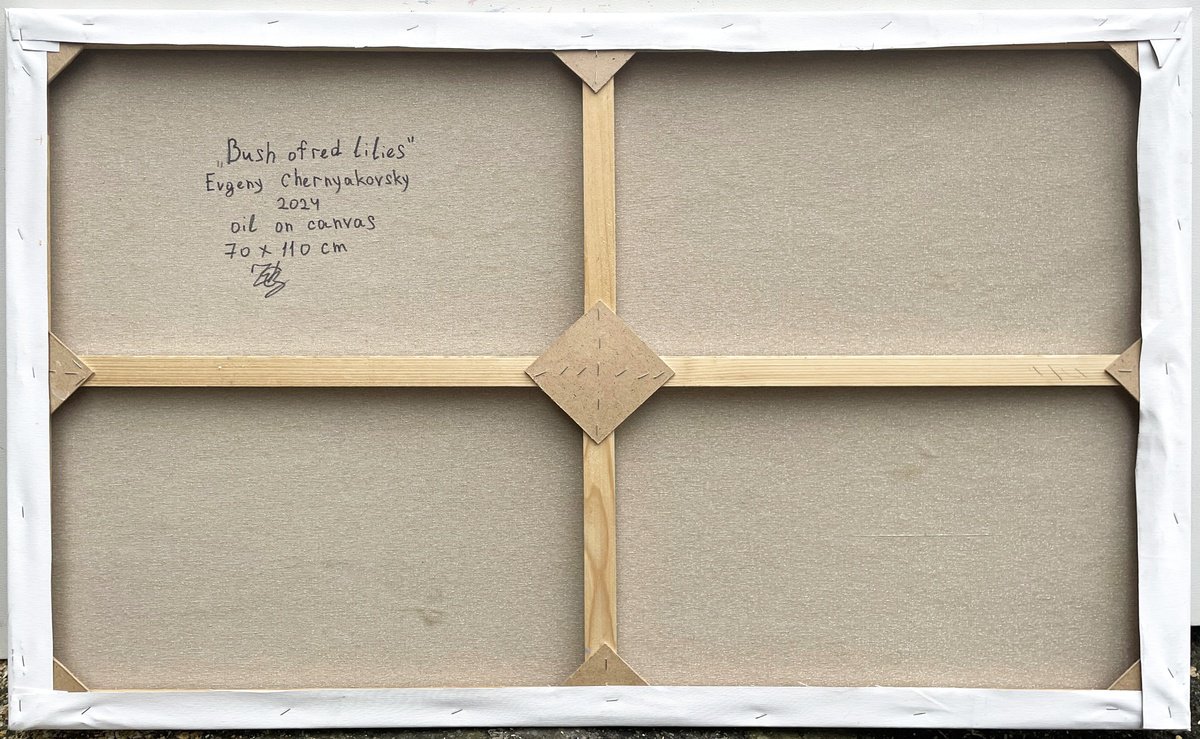 Impressionistic Botanical Oil Painting By Evgeny Chernyakovsky, 27 X 43, Bush Of Red Lilies , Original Artwork