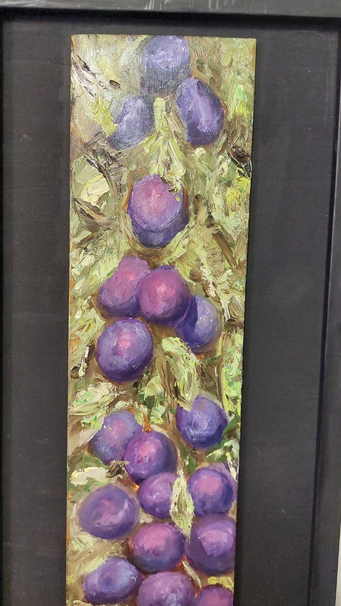 Impressionistic Botanical Oil Painting By Els Driesen, 10 X 26, Prunes 2, Original Artwork