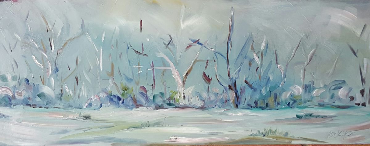 Snow Trees Horizon - semi abstract by Niki Purcell - Irish Landscape Painting