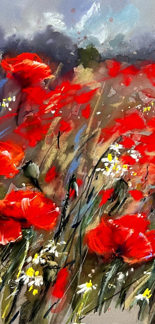 Red Poppies en Plein Air by Yana Ivannikova