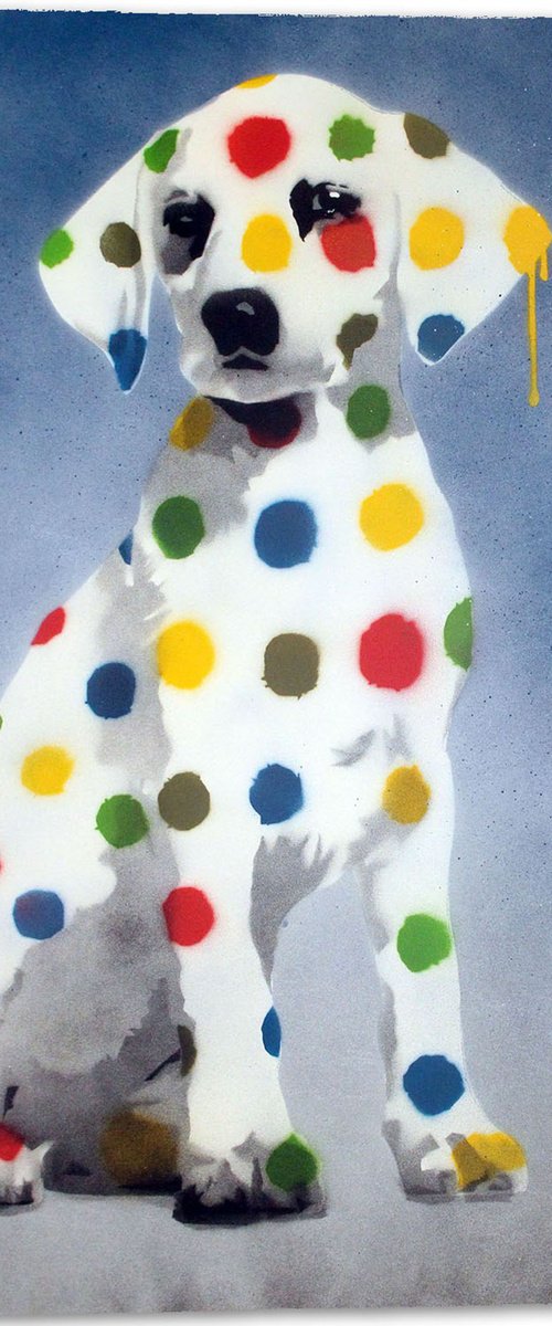 Damien's dotty, spotty, puppy dawg (blue on gorgeous watercolour paper). by Juan Sly