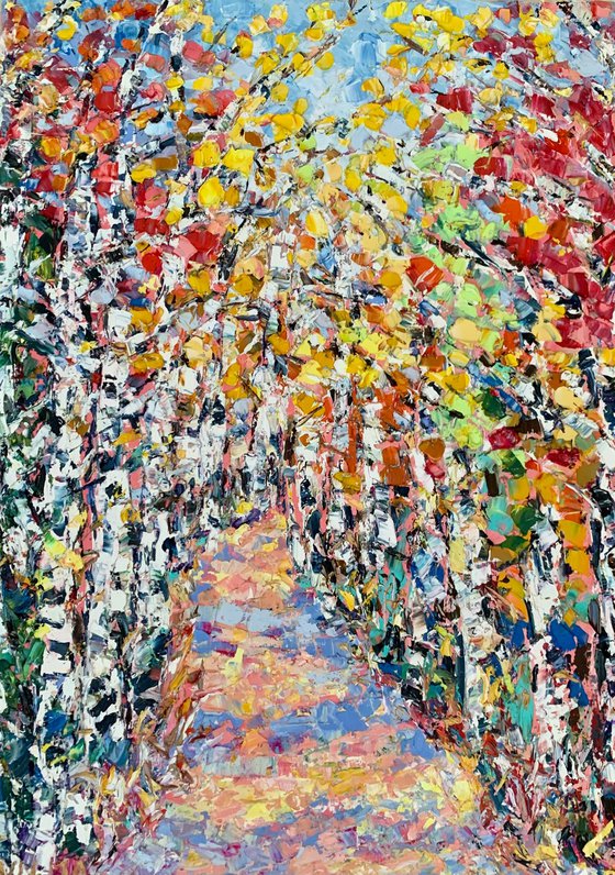 Colorful birch path