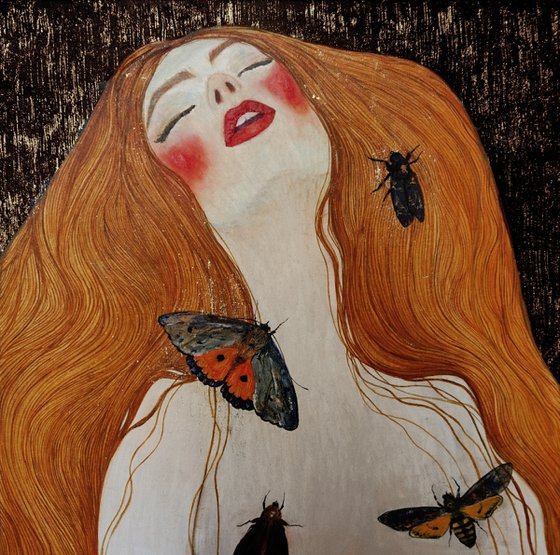 Redhead girl and butterflies / Painting by Anastasia Balabina