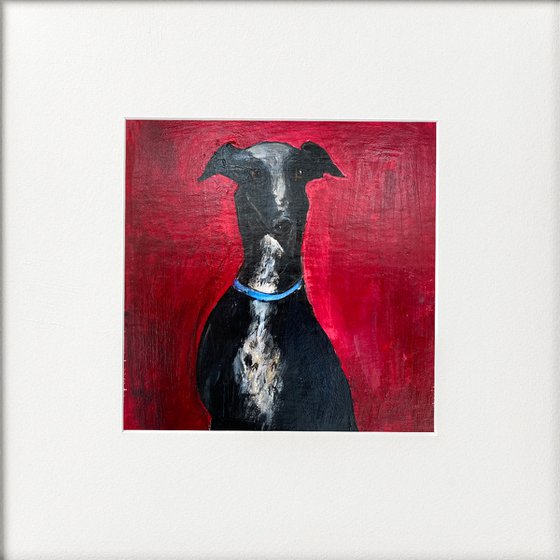 Black Greyhound on Dark Red