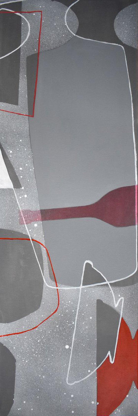 Abstract stillife Dancing Gray Bottles-2, canvas 47x16 inch