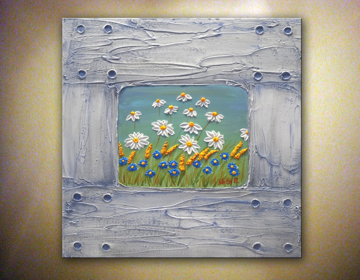 Daisies Painting - Modern Textured Floral Art by Nataliya Stupak