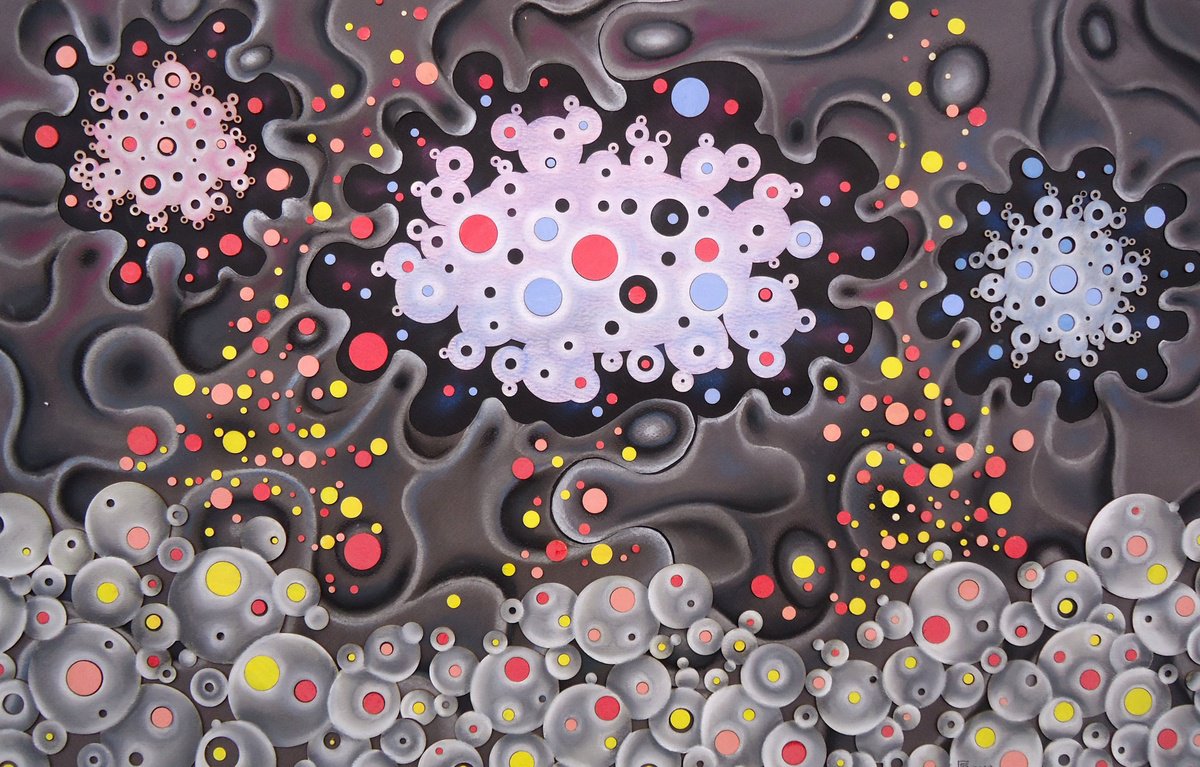 Organic Abstract Collage By Grigor Velev, 36 X 26, Birth Of Stars, Original Artwork