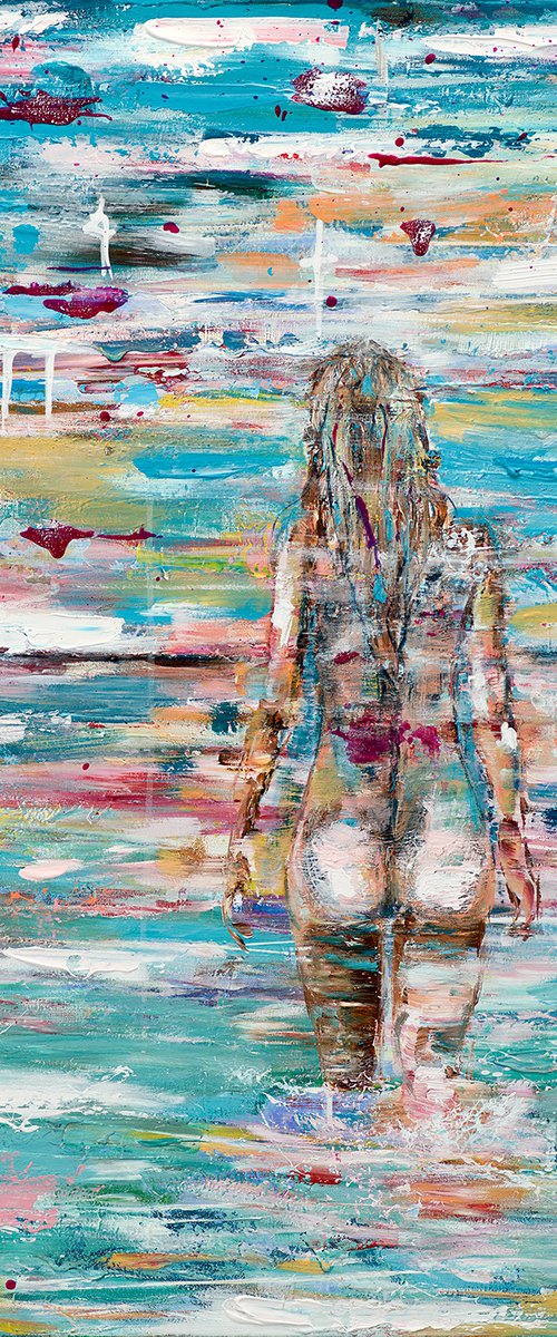 BORN TO BE FREE  - Seascape female nude 100 x 100 cm - Oswin Gesselli by Oswin Gesselli