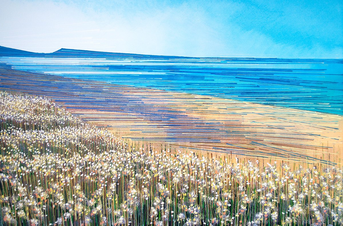 Impressionistic Landscape Acrylic Painting By Marc Todd, 30 X 20", Cogden Beach Dorset, Original Artwork