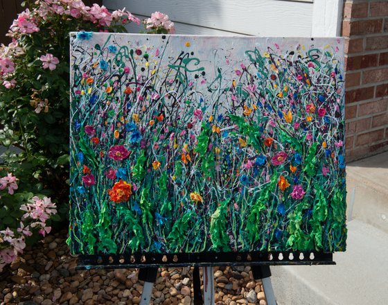 Nature-Inspired Artwork: Acrylic Painting with Grass and Flowers