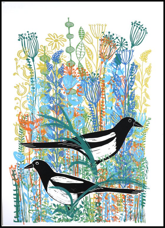 Magpies in the wildflowers