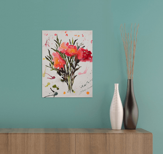 Abstract flowers bouquet original watercolor painting, botanical artwork, gift for her