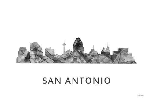 San Antonio Texas Skyline WB BW by Marlene Watson
