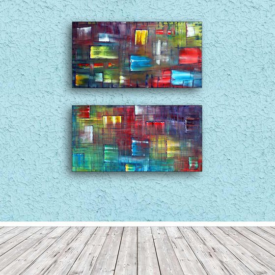 "Apparition Series" - Save As A Series - FREE USA Shipping - Original Large PMS Abstract Diptych Oil Paintings On Canvas - 36" x 36"