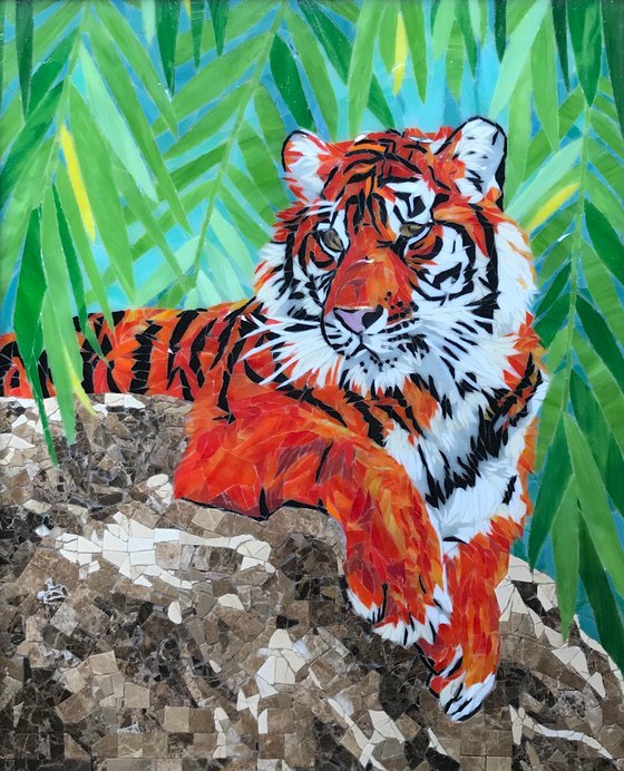 Tiger animal art glass mosaic