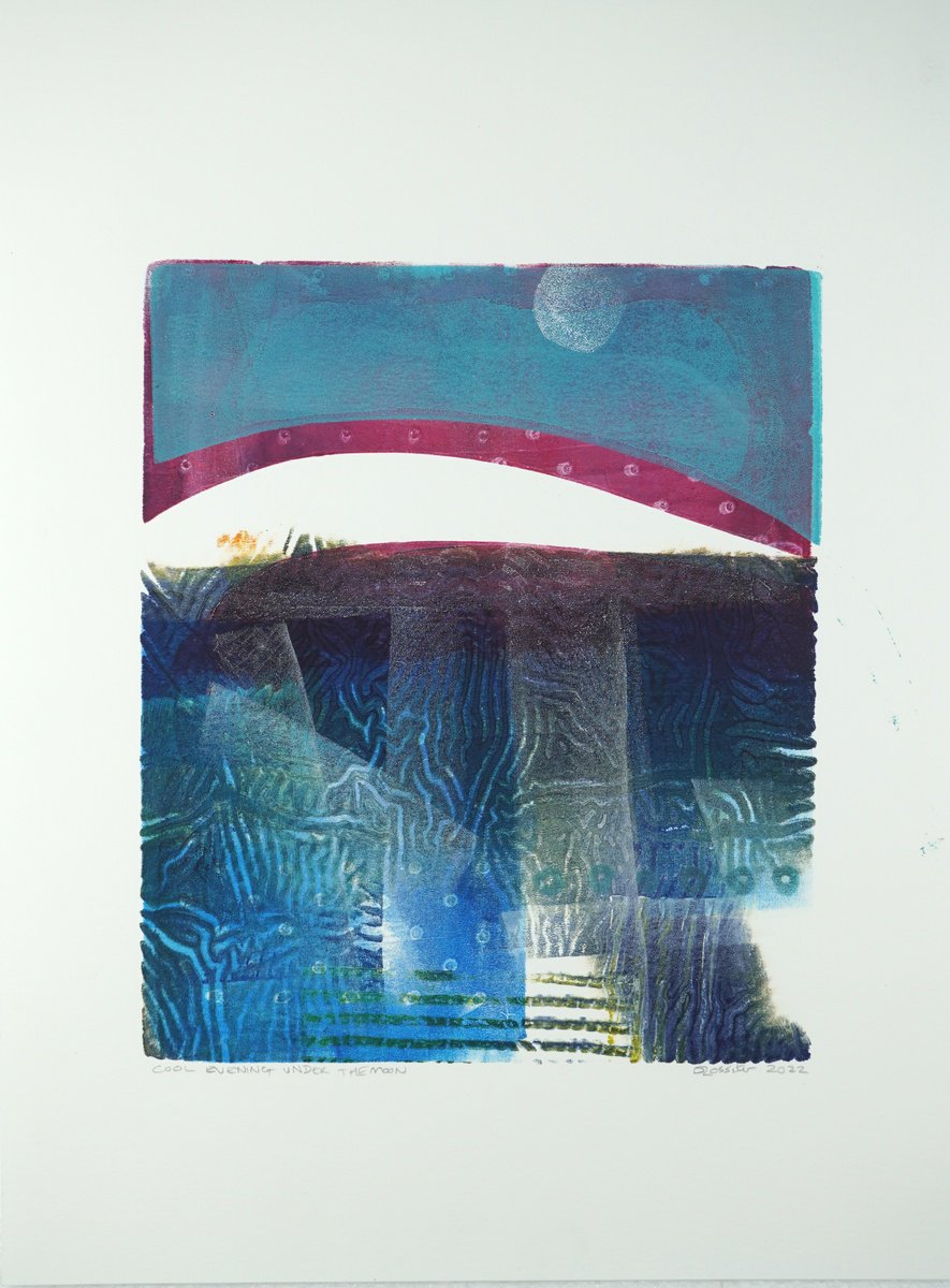 Cool Evening Under the Moon Original Monoprint by Dawn Rossiter