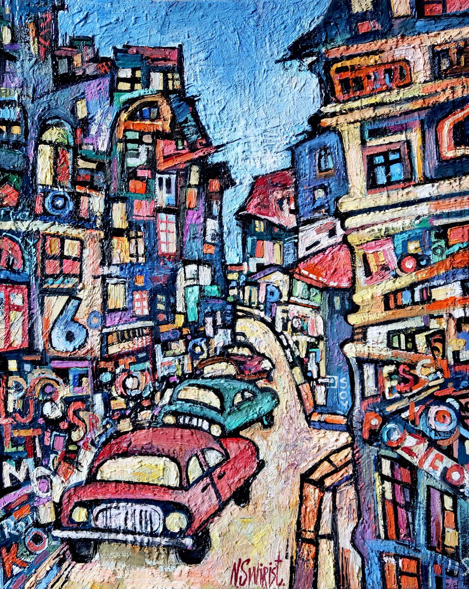 Impressionistic Cityscapes Oil Painting By Nikifor Swiristuhin, 16 X 20", Paris In The Evening., Original Artwork