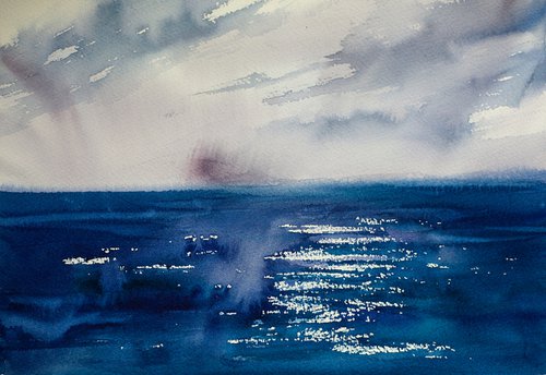 Ocean. Half abstract. Water sea blue small landscape interior detail seascape drama sky storm by Sasha Romm
