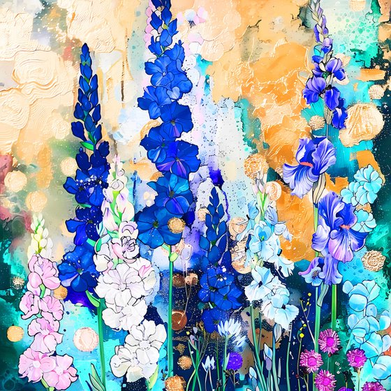 Delphiniums and lupines