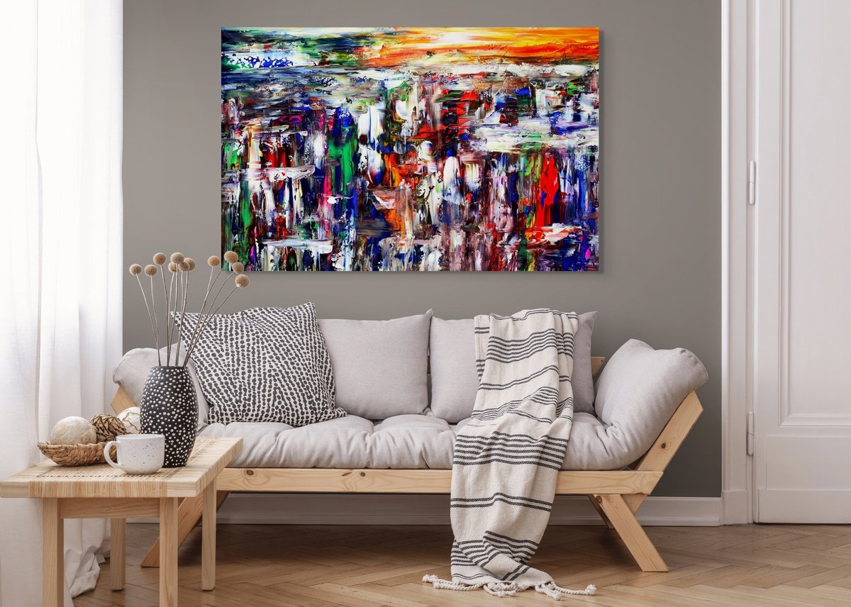 Organic Abstract Acrylic Painting By Estelle Asmodelle, 61 X 39, Sunset Osaka, Original Artwork