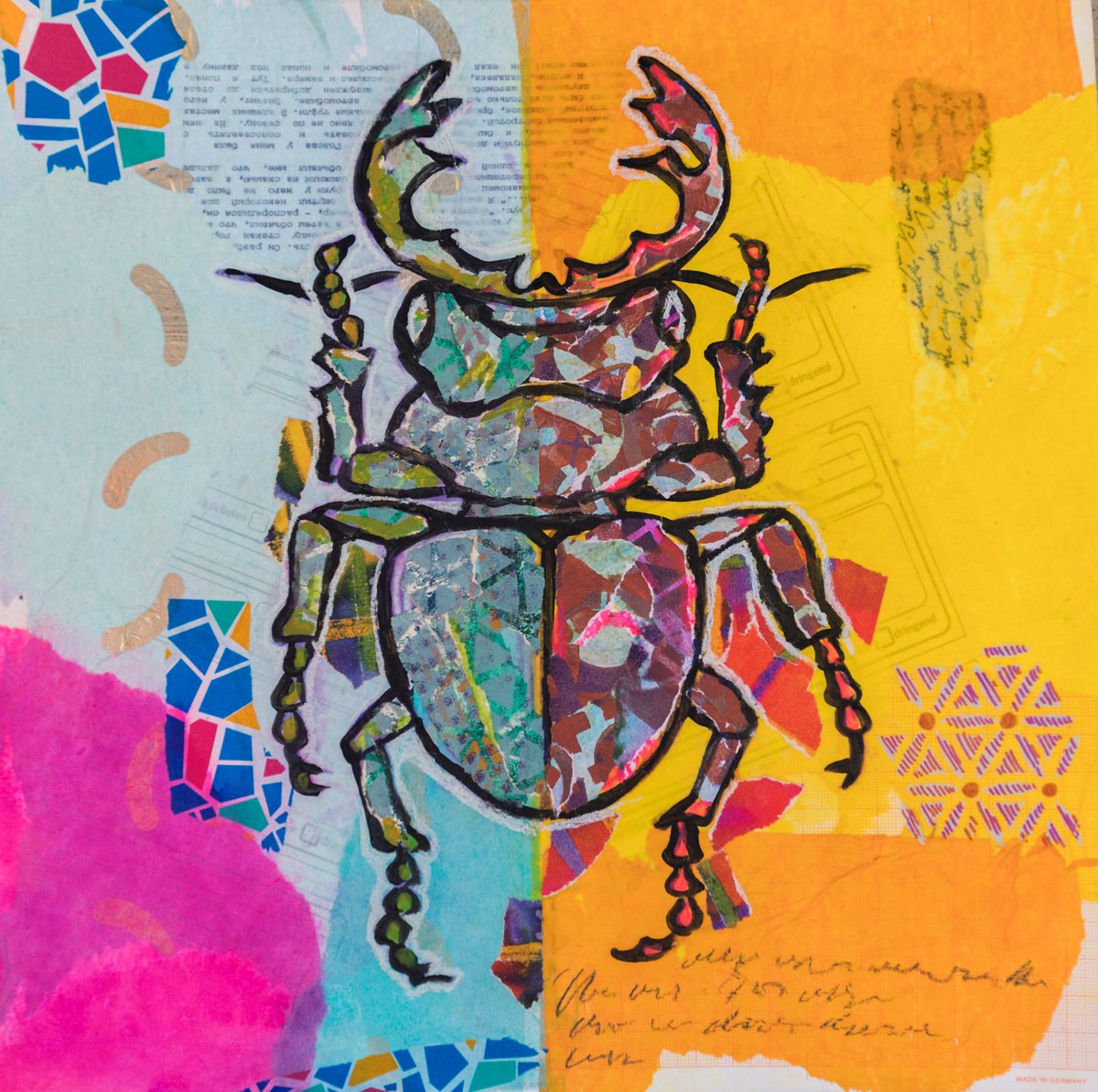 Illustrative Animal Collage By Ariadna De Raadt, 12 X 12, Small Insect 2, Original Artwork