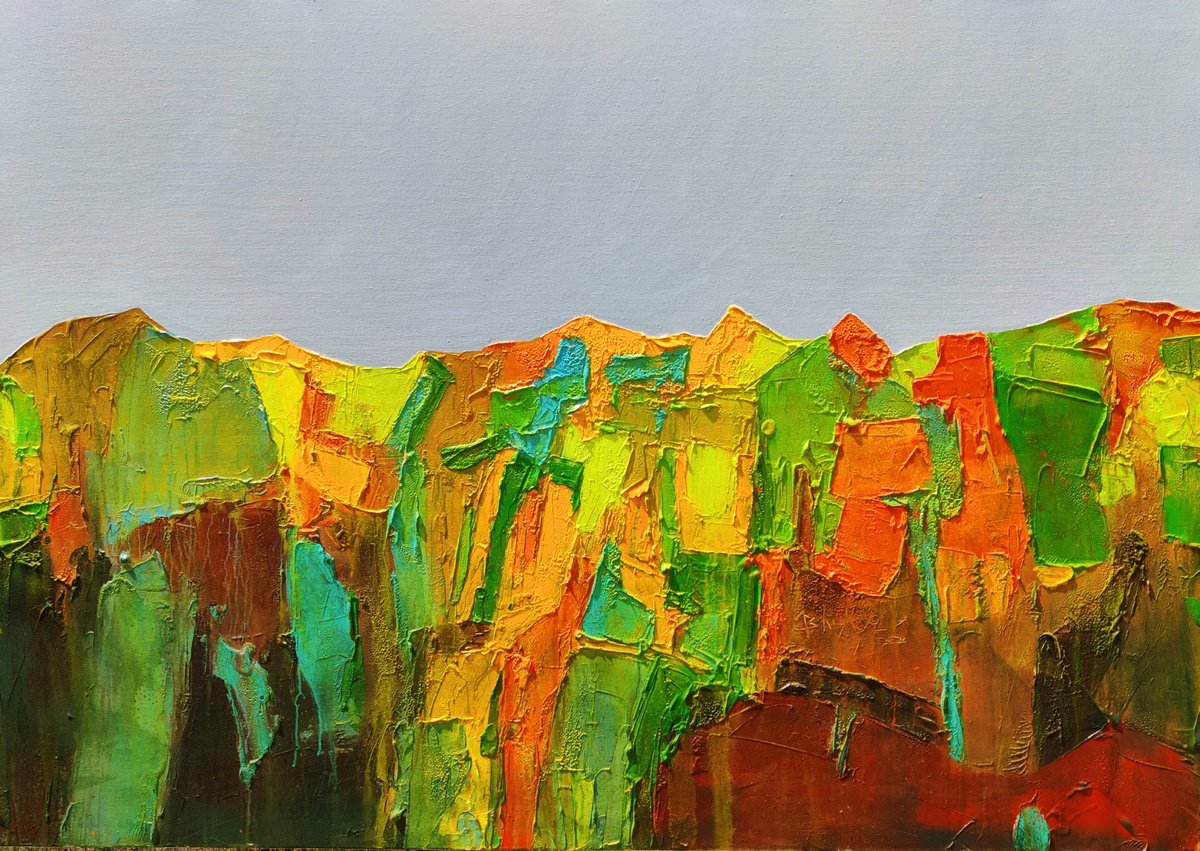 Impressionistic Landscape Acrylic Painting By Abhishek Kumar, 66 X 48, Valley Sunrise 01, Original Artwork