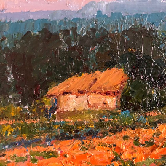 The fields of Marigolds landscape oil