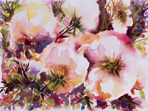 Imaginary flowers - watercolor floral ideal gift affordable low price deco design by Fabienne Monestier