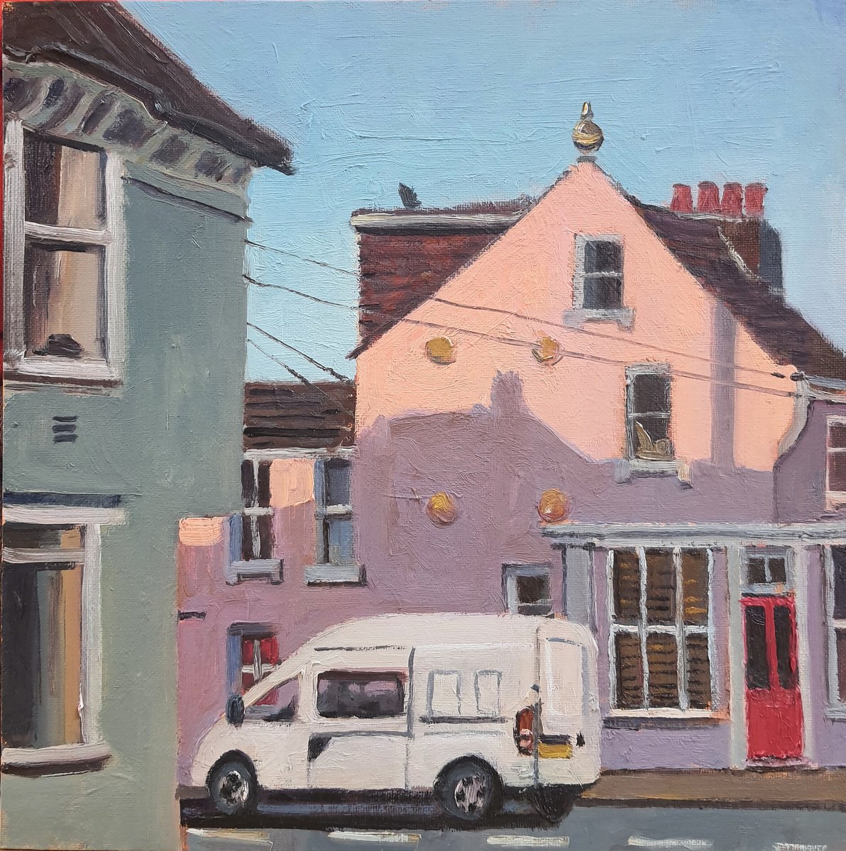 Impressionistic Cityscapes Oil Painting By Roberto Ponte, 12 X 12", Brighton Streets, Original Artwork