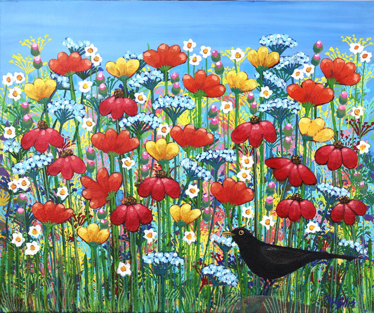 Acrylic Painting , Blackbirds Meadow By Mariann Johansen-Ellis, 25 X 21, Artwork For Sale On Artfinder