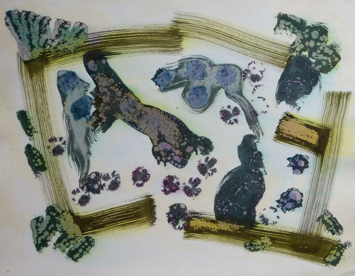 Abstract Animal Ink Drawing By Frederic Belaubre, 26 X 20, Metadrawing 104, 65X50 Cm, Original Artwork