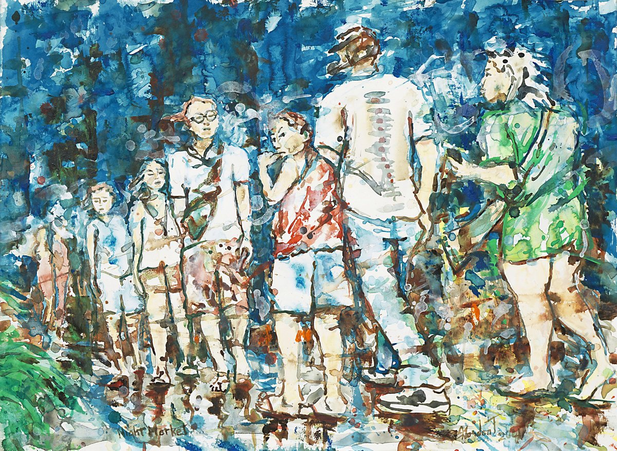 Expressive Portrait Acrylic Painting By Gordon T., 30 X 22, Night Market, Original Artwork