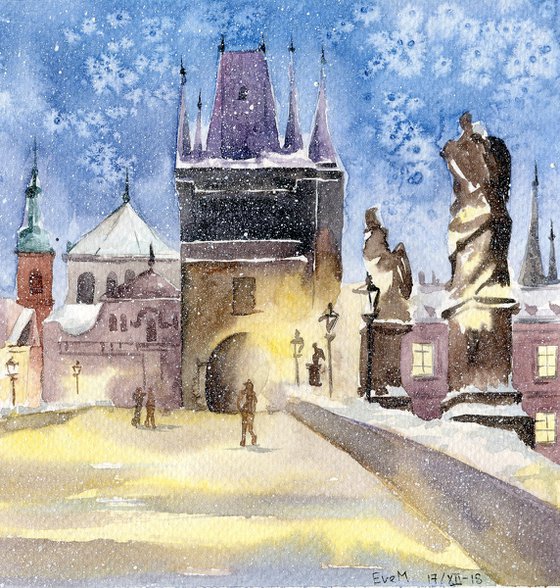 The Charles Bridge. Original watercolor artwork.